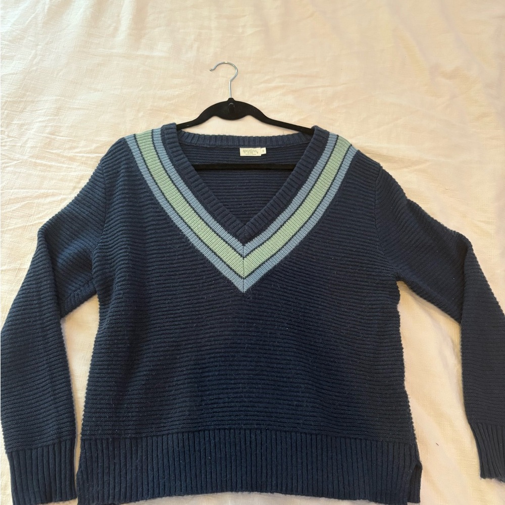 Spartina 449 Aster V-Neck Pullover Deep Indigo Stripe